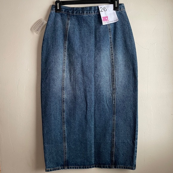 Juicy Zip Front Denim Midi Skirt Women Size 26 - Picture 4 of 11
